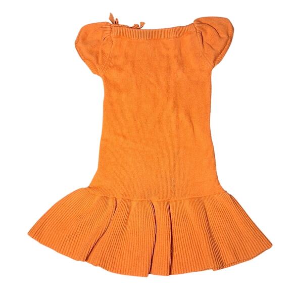 Vintage Girls Size 7 Cotton Blend Orange Sweater Dress Bow Fall Autumn Family - Picture 5 of 7